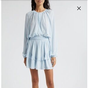 RAMY BROOK Ramona Long Sleeve Minidress Dress In Baby Blue. Sz Large